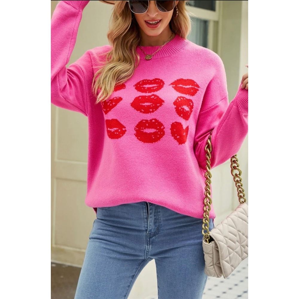 Dee Elly Heart Kiss Oversized Sweater, Women's size Medium